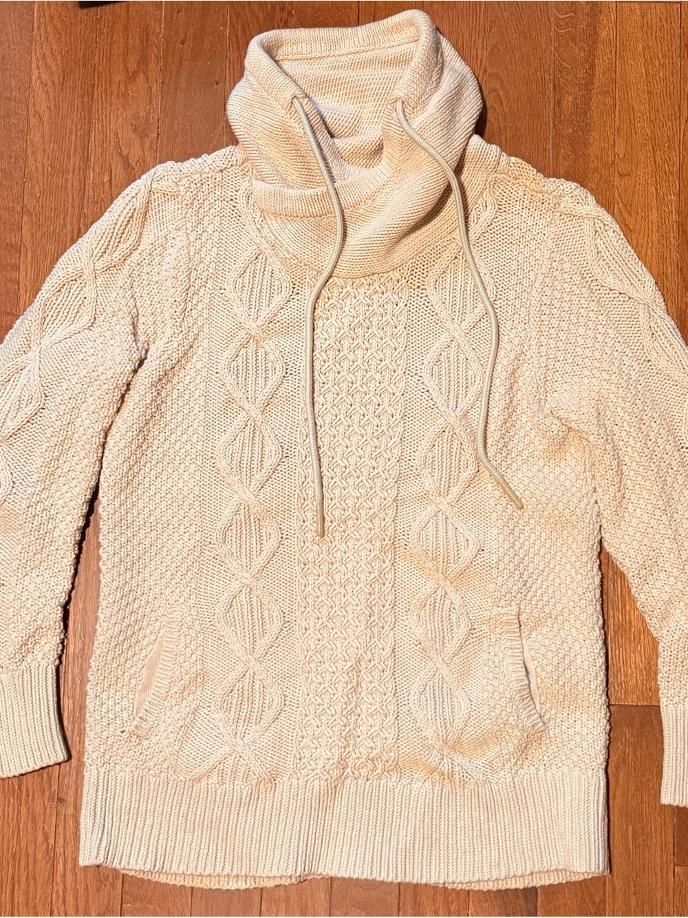 L.L. Bean Cream Cable-Textured Cowl-Neck Sweater